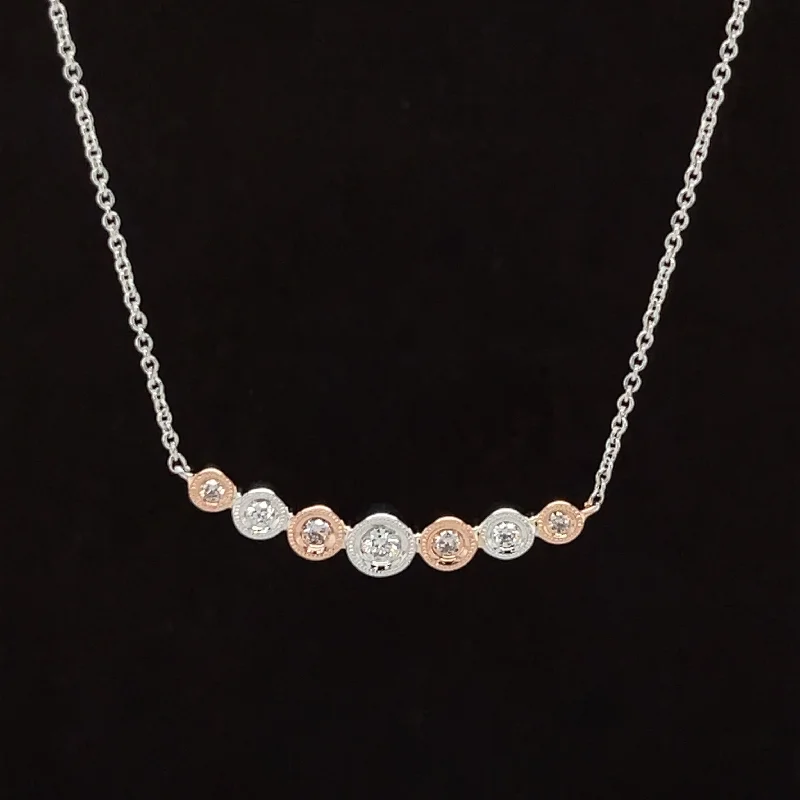 Ladies silver chain necklaces-Round Chevron Bar Pendant Necklace in 14k Two-Tone Rose and White Gold - #250 JNP015GPB