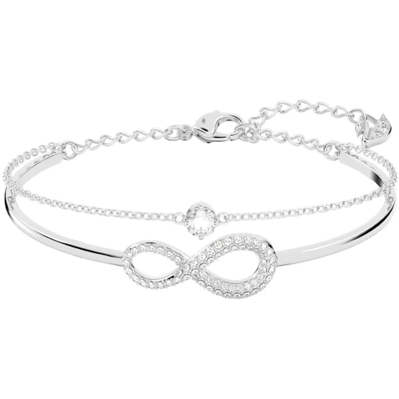 Ladies stretch bracelets-Swarovski Women's Bangle - Infinity White Crystals Elegant Rhodium Plated | 5520584