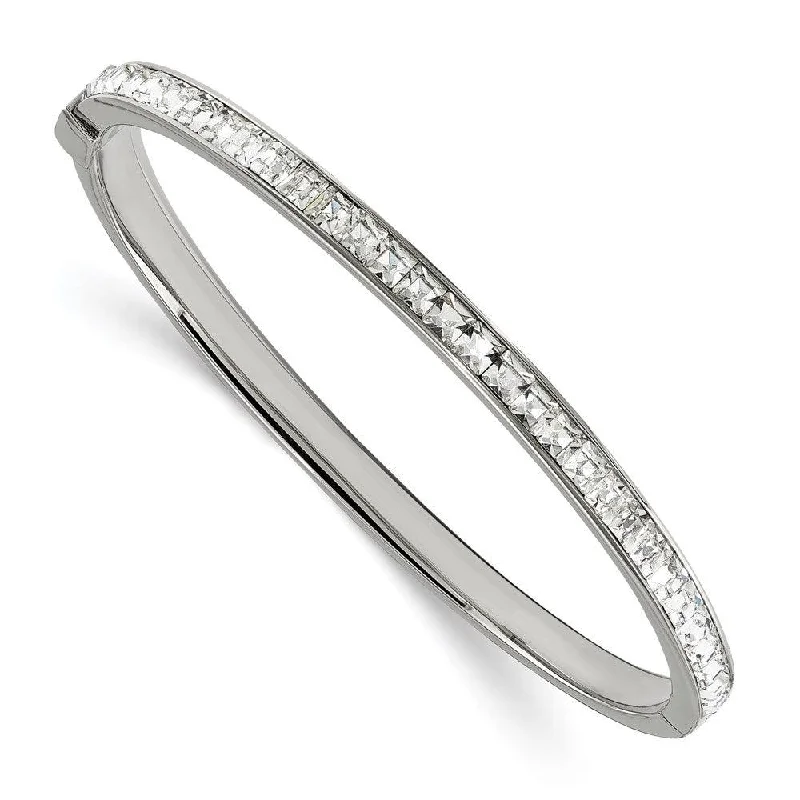 Ladies tennis bracelets-Stainless Steel Polished w/Preciosa Crystal Hinged Bangle