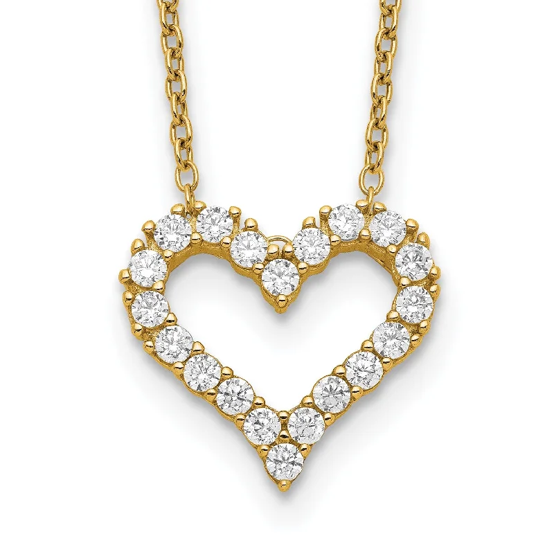 Ladies crystal necklaces-Yellow Gold Plated Sterling Silver Cubic Zirconia 18-inch Heart Necklace