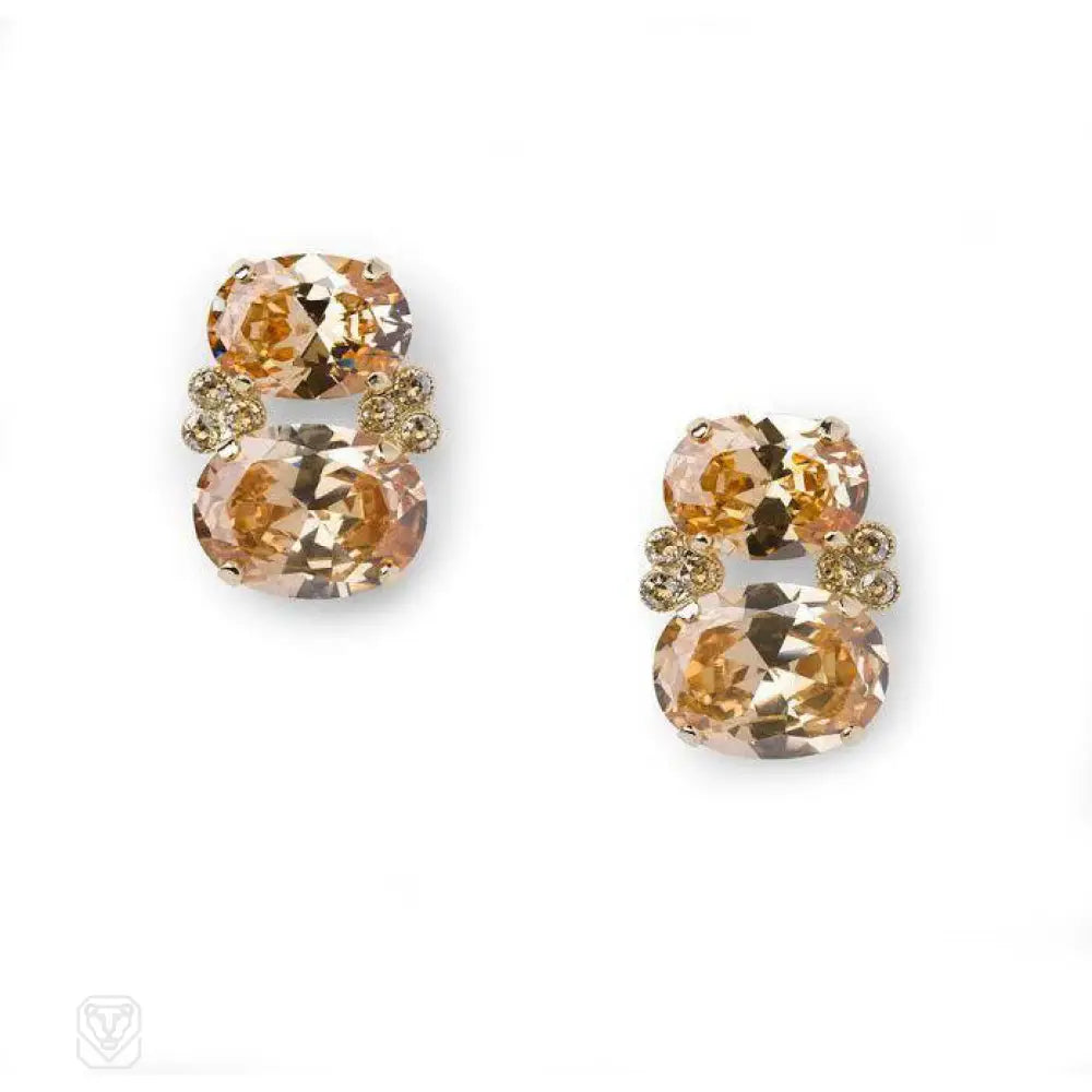 Ladies gold hoop earrings-2-stone topaz cubic zirconia and Swarovski crystal earrings