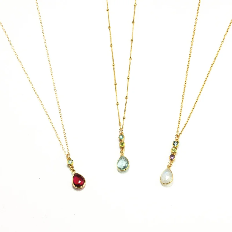 Ladies beaded necklaces-Tiny Birthstone Vertical Bar Necklace with Mother Stone