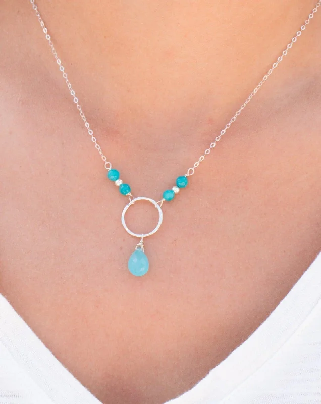 Ladies matching necklace sets-Blue Chalcedony Tear Drop Necklace ~ Sterling Silver 925~MN029