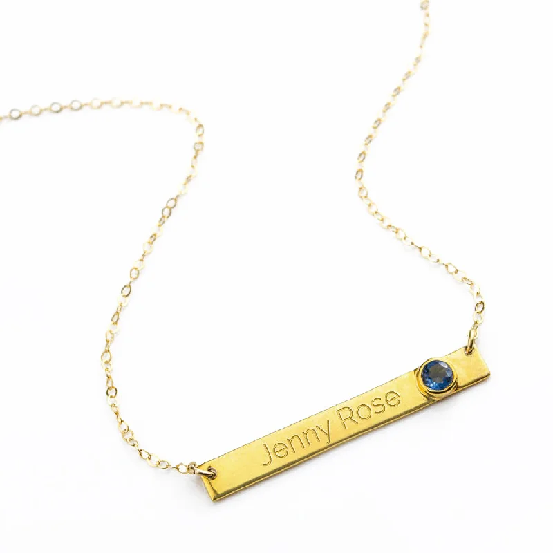 Ladies black diamond necklaces-September Custom Bar Necklace with Bezel Birthstone