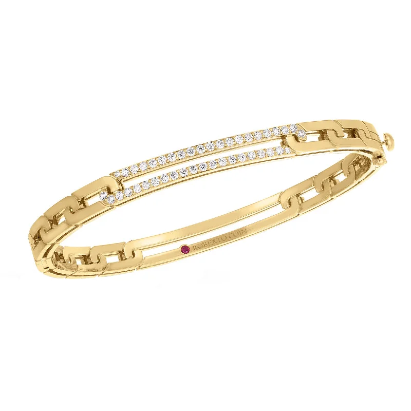 Ladies magnetic bracelets-18K Yellow Gold Navarra Pave Extended Link Bangle