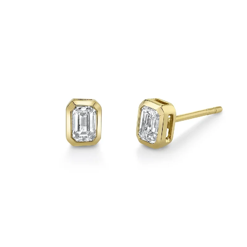 Ladies gold stud earrings-Mini Emerald Cut Diamond Stud | Ready to Ship