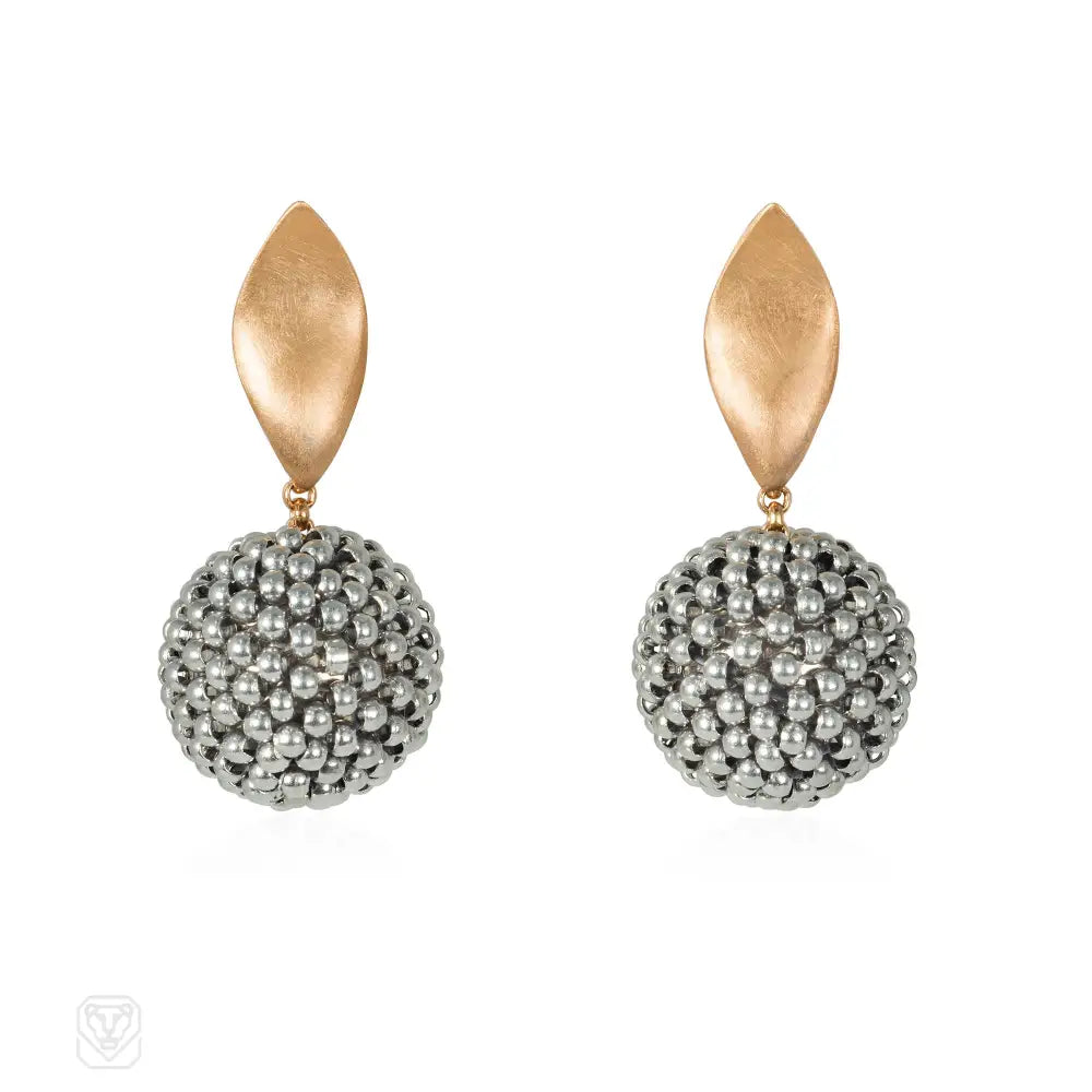 Ladies luxury pearl earrings-A pair of handmade beaded ball earrings comprising rare anti...