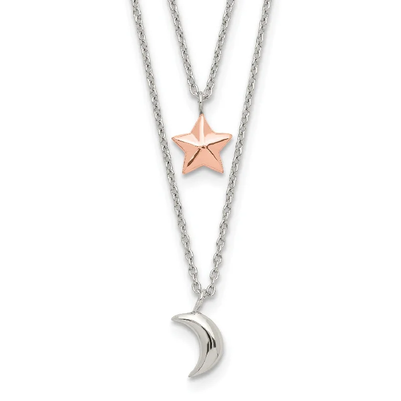 Ladies personalized necklaces-Sterling Silver 18.5-inch Celestial Two-Tone Moon and Star Necklace