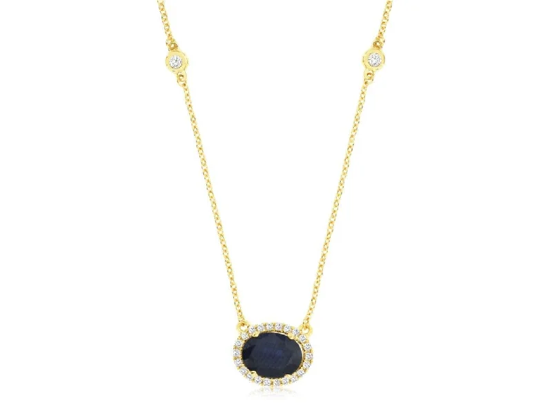 Ladies statement necklaces-14K Yellow Gold Sapphire & Diamond Necklace