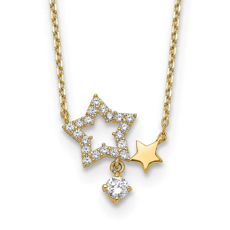 Ladies infinity charm necklaces-14KT Yellow Gold and CZ 18-inch+2-inch extender Stars Necklace