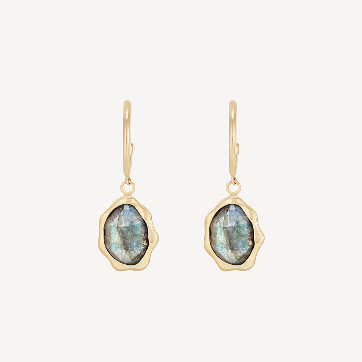 Ladies long drop earrings-labradorite mood hoop earring - 14k yellow gold, labradorite