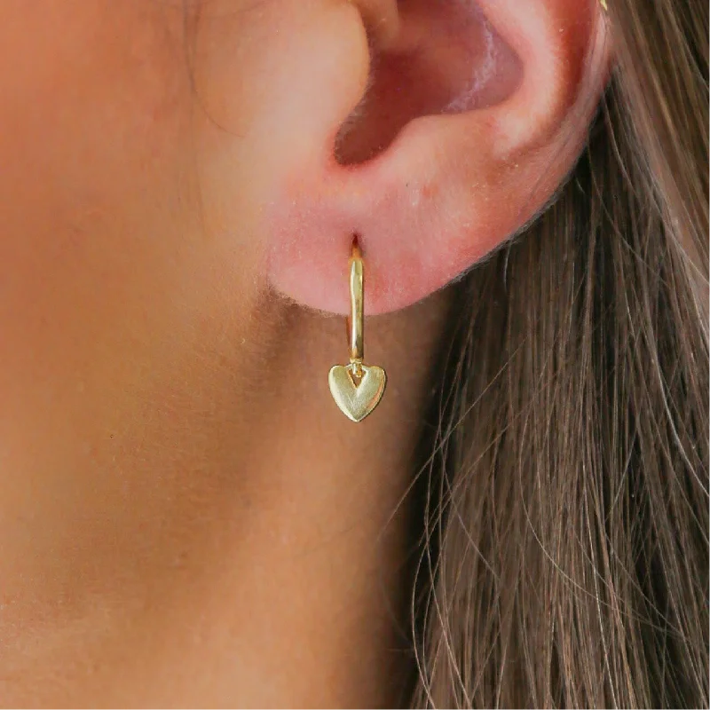 Ladies bohemian earrings-SUSPENDED - 18K Gold Heart Dangle Earrings