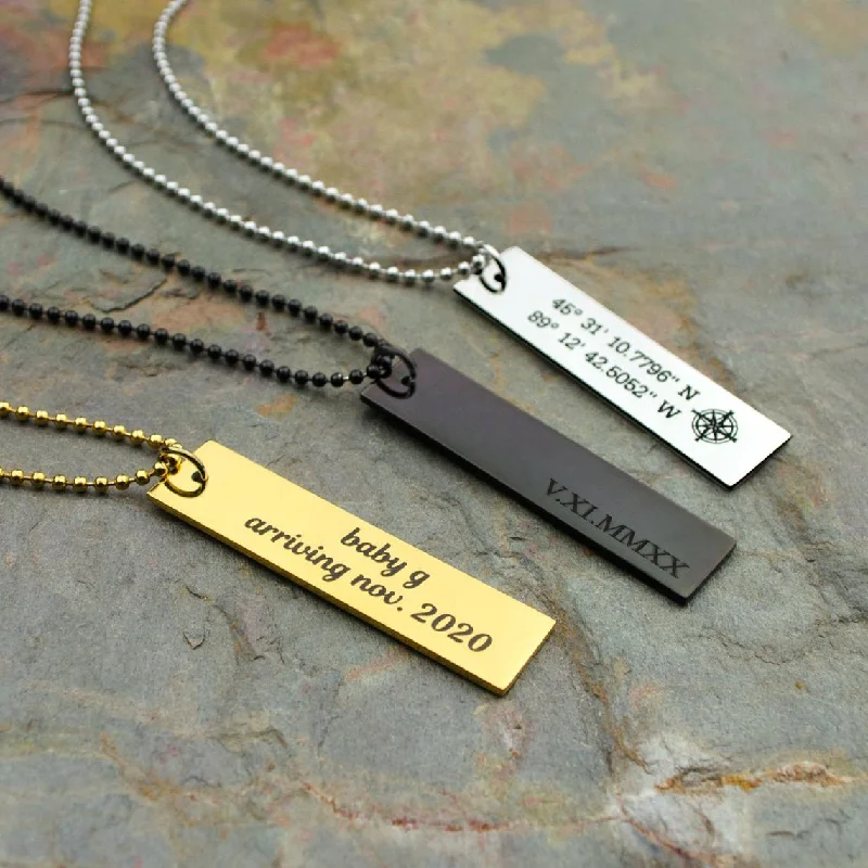 Ladies spiral design necklaces-Personalized Rectangle Dog Tag Necklace, Military Style