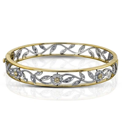 Ladies stacked charm bracelets-Trellis Bangle in 18k Gold with Diamonds MB1151