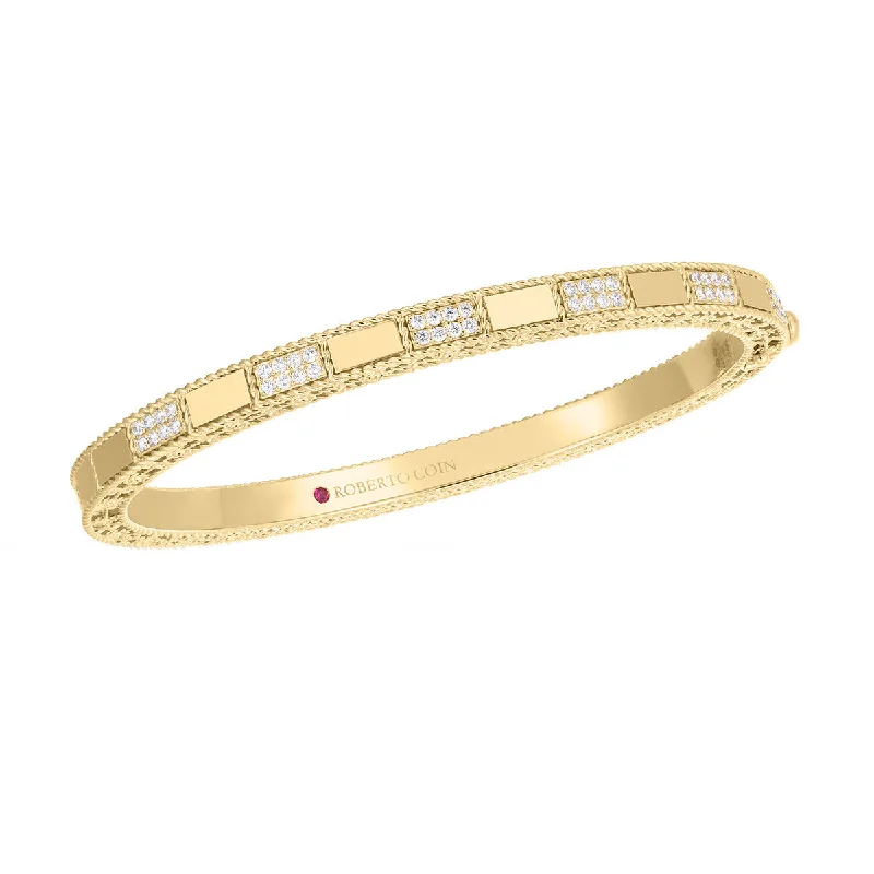 Ladies vintage bangles-18K Yellow Gold Mosaic Alternating Diamond Bangle