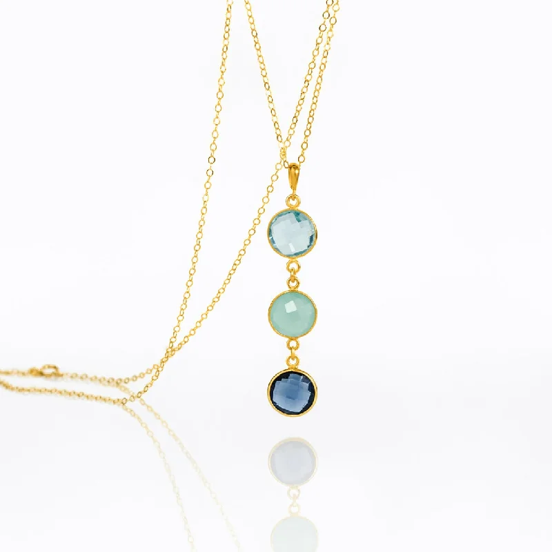 Ladies pearl and diamond necklaces-Customizable Round Birthstone Vertical Station Necklace