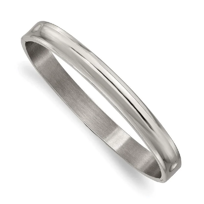 Ladies luxury bangle sets-Titanium Polished 8mm Hinged Bangle