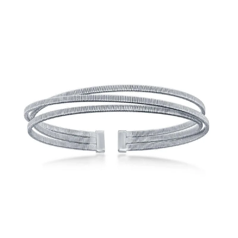 Ladies infinity bracelets-Sterling Silver Bonded with Platinum Triple Wire Designer Bangle