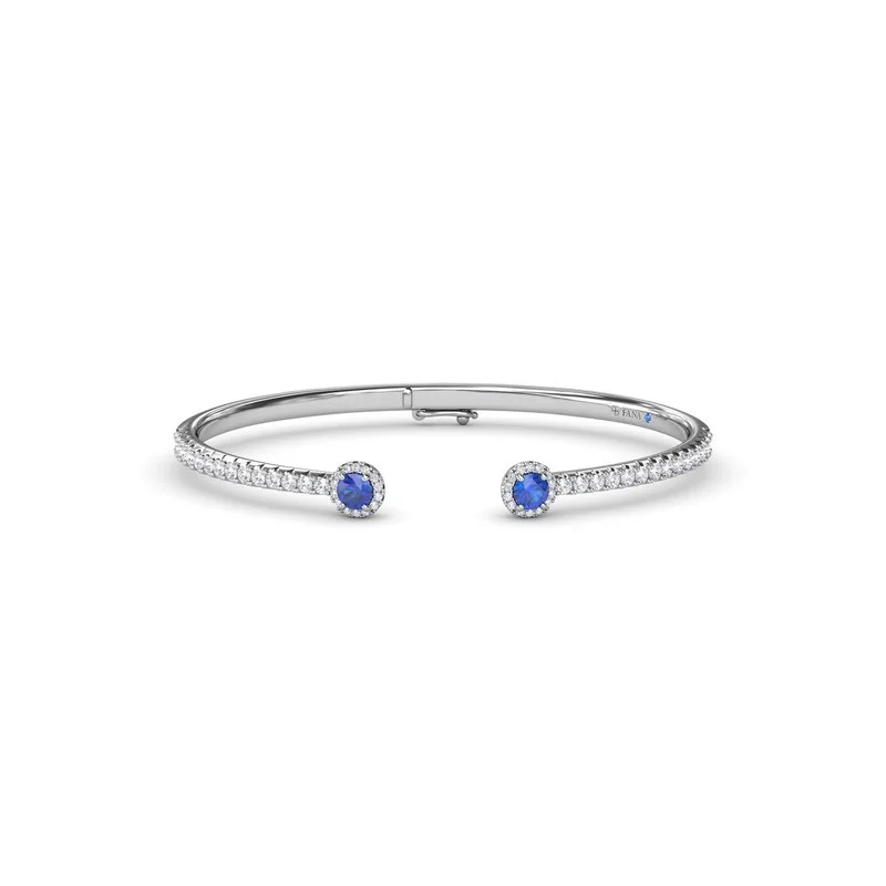 Ladies diamond bracelets-Halo Sapphire and Diamond Bangle BB1799S