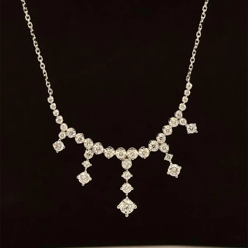 Ladies bohemian necklaces-Diamond 0.98ctw Icicle Drip Necklace in 18k White Gold - #402 - NLDIA068740