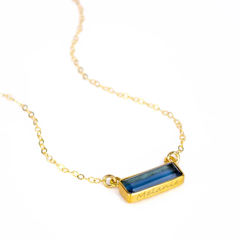 Ladies three-stone necklaces-Kyanite Bar Necklace : September Birthstone : Adira Series