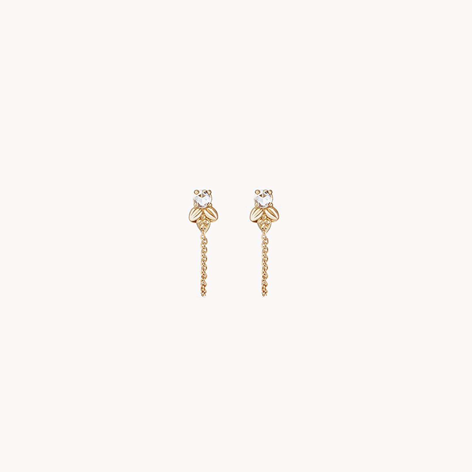 Ladies romantic earrings-Honey bee chain earring - 14k yellow gold, white diamond