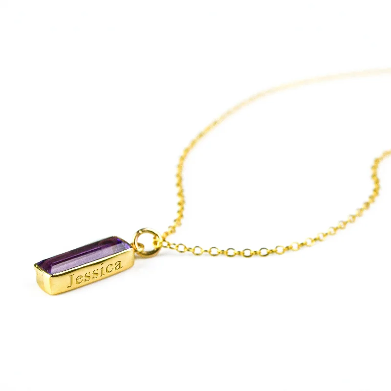 Ladies simple necklaces-Purple Amethyst Vertical Bar Necklace : February Birthstone : Adira Series