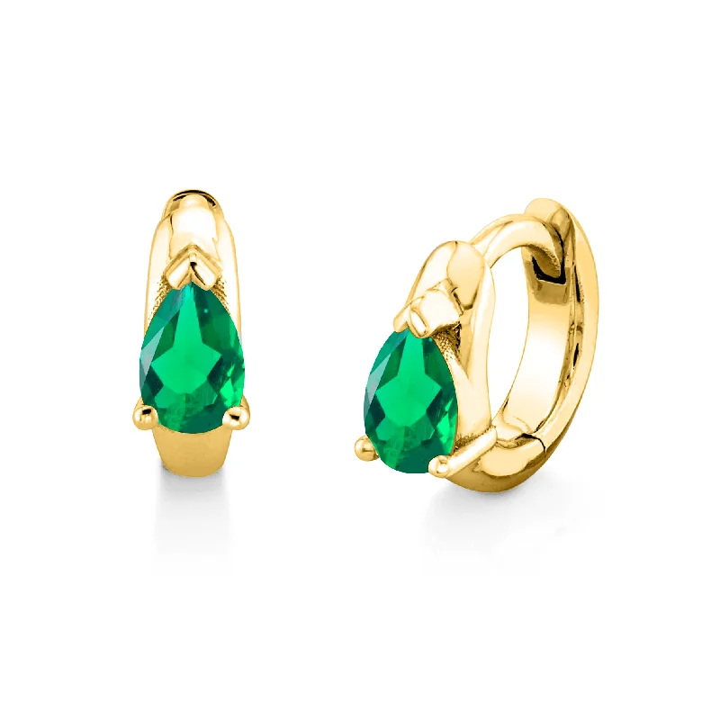 Ladies twisted hoop earrings-Mini Water Drop Emerald Pear Huggies