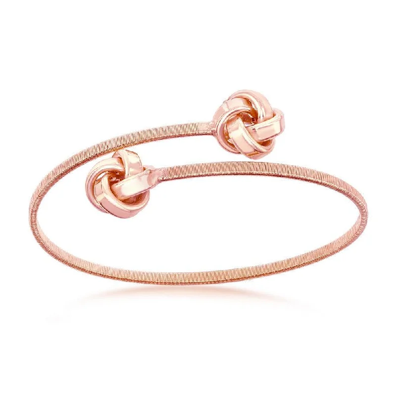 Ladies leather cuff bracelets-Sterling Silver Rose Gold Plated Love Knot Wire Bangle