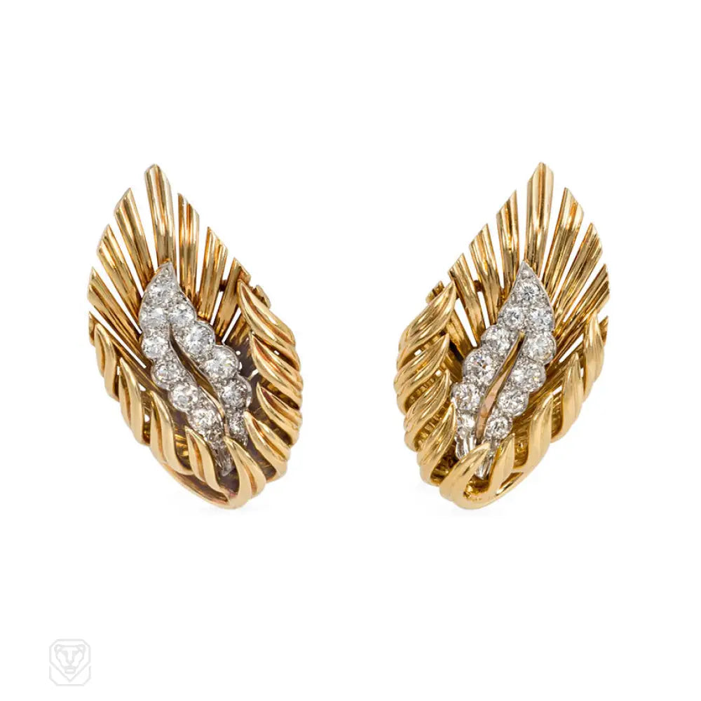 Ladies minimalist earrings-Boucheron gold and diamond flame earrings