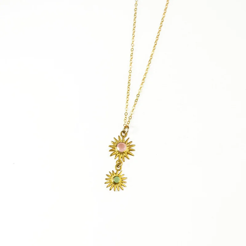 Ladies multi-chain necklaces-Sun Burst Necklace, Birthstone Sunshine Vertical Connector Pendant [3+5mm]