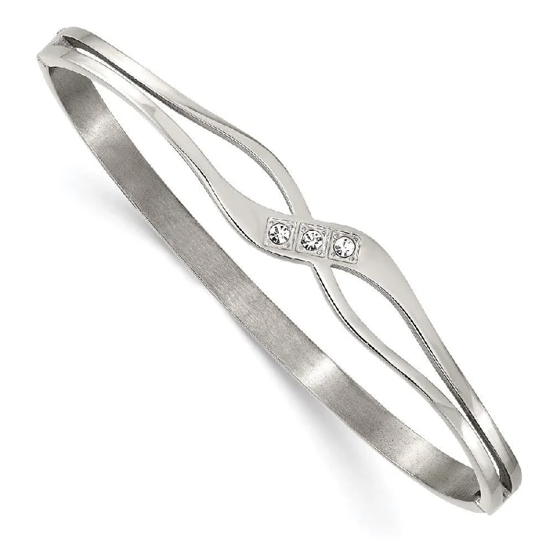 Ladies multi-layered bracelets-Stainless Steel Polished with CZ Hinged Bangle