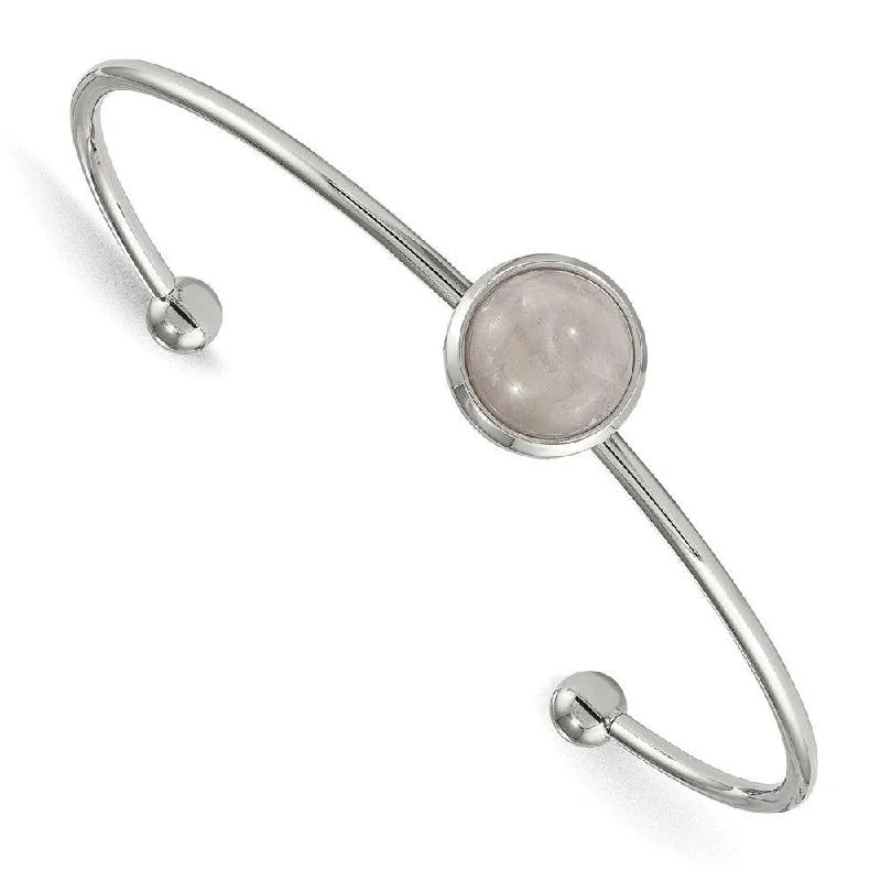 Ladies stackable bangles-Stainless Steel Polished with Rose Quartz Cuff Bangle