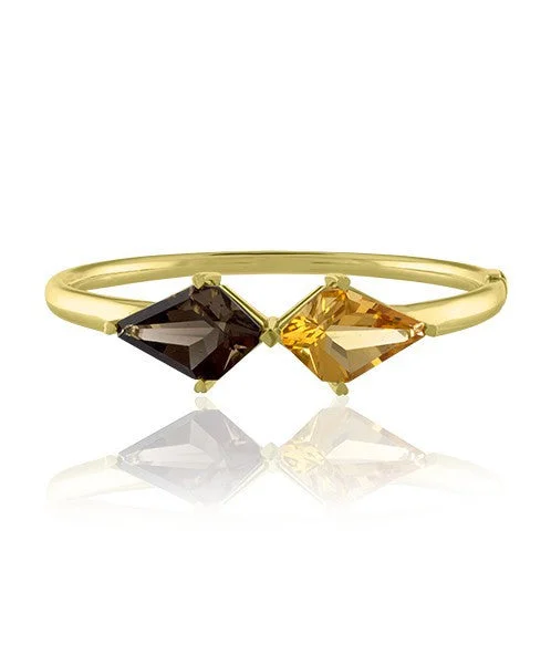 Ladies gold bracelets-Kite Shaped Citrine and Smoky Quartz Bangle 325-JSA