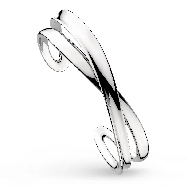 Ladies fancy bracelets-Kit Heath Silver Serenity Grande Crossover Cuff Bangle