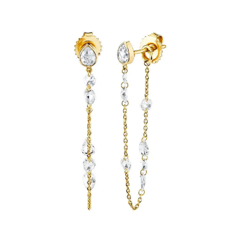 Ladies elegant earrings-Eau de Rose Cut Diamond Iris Chain Earrings