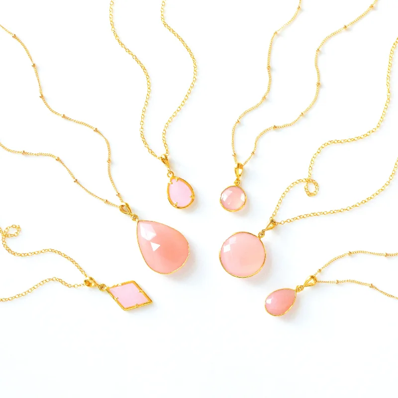 Ladies statement gemstone necklaces-Pink Chalcedony Necklace : October Birthstone