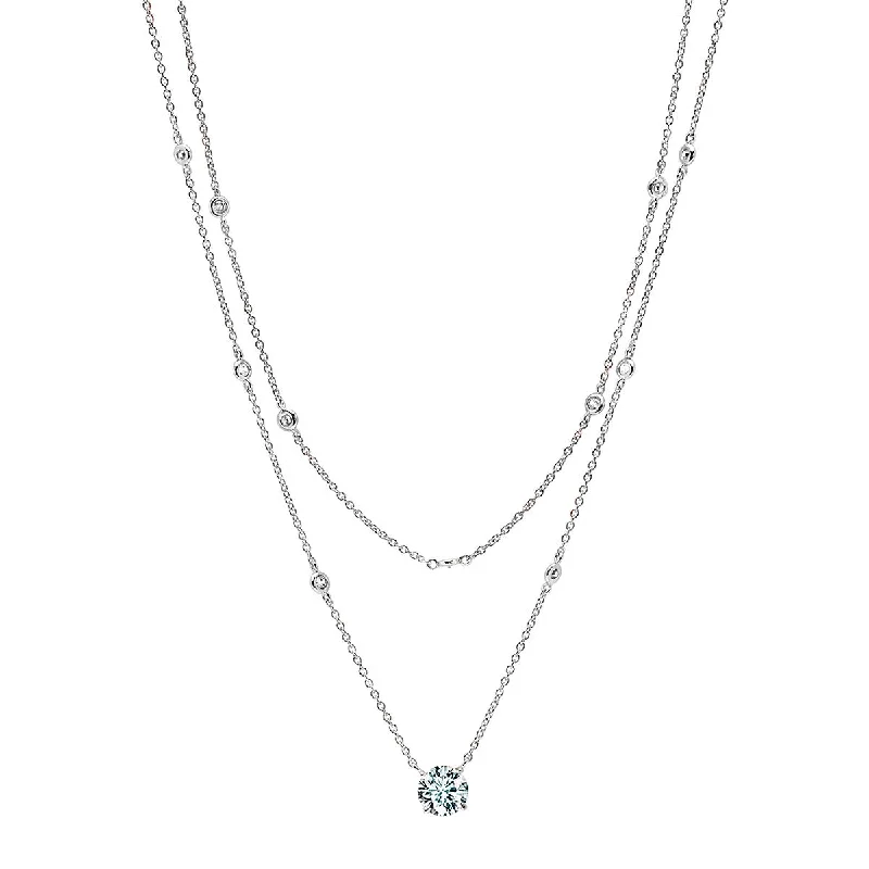 Ladies tennis necklaces-Crislu Platinum Plated Sterling Silver Cubic Zirconia 16-inch Double Layer Necklace