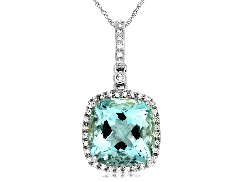 Ladies gold necklaces-14K White Gold Aquamarine & Diamond Necklace