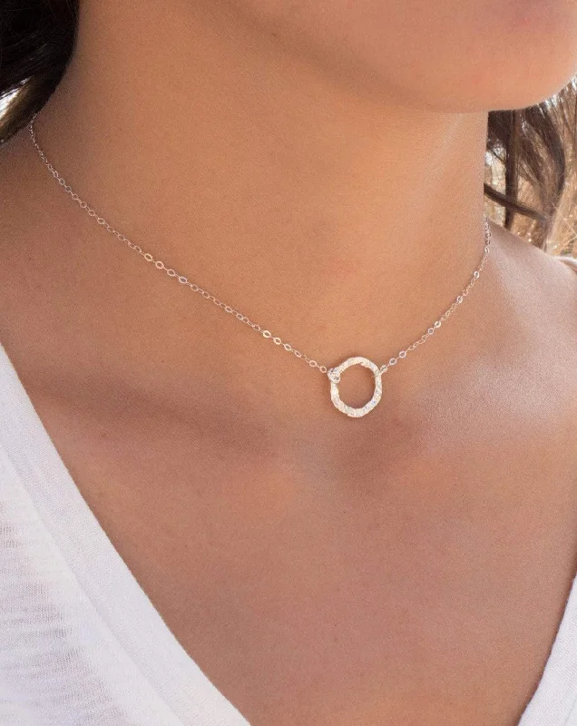 Ladies custom pendant necklaces-Circle Necklace Choker ~Sterling Silver 925 - MN023