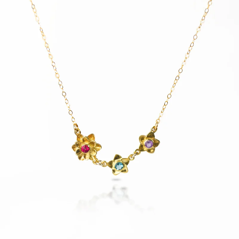 Ladies dainty gold necklaces-Bloom Birthstone Mom Necklace, Birthstone Flower Connector Pendants