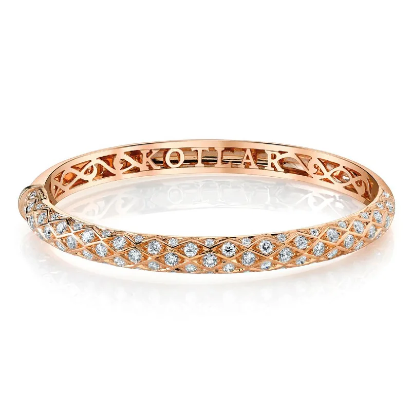 Ladies textured bangles-Criss Cross Artisan Pave Diamond Halfway Bangle