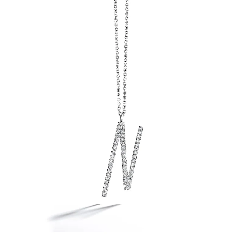 Ladies diamond necklaces-Type Letter N Diamond Pendant