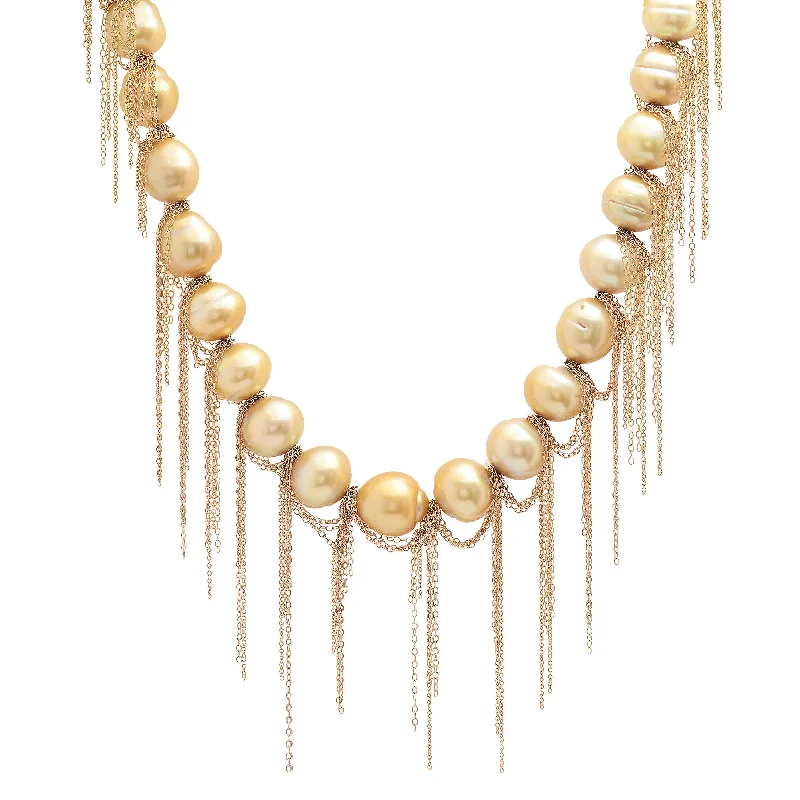 Ladies pearl choker necklaces-South Sea Fringe Strand