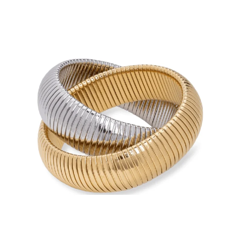 Ladies beaded bracelets-Stephanie Two-Tone Coil Bangle