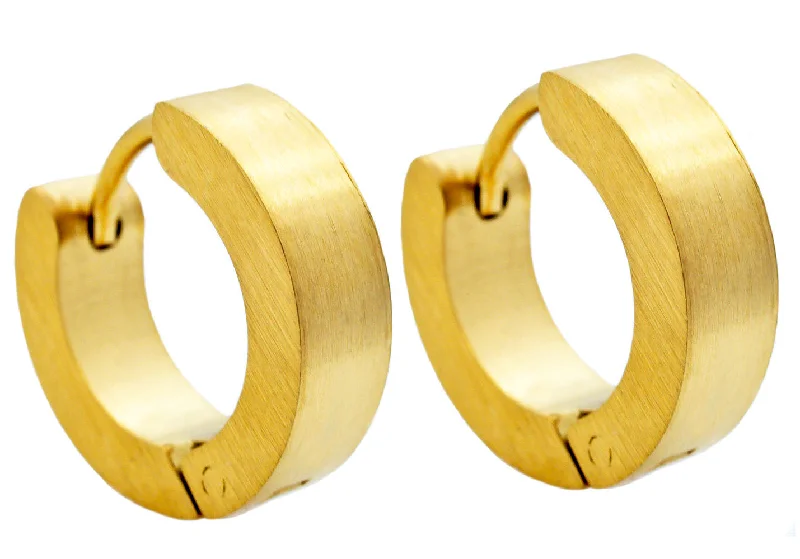 Ladies large hoop earrings-Mens 14mm Gold Stainless Steel Hoop Earrings