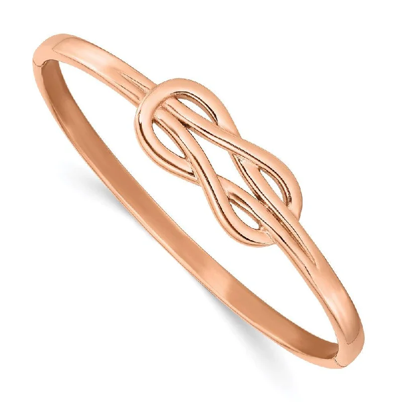 Ladies enamel bracelets-Stainless Steel Polished Rose IP-plated Knot Hinged Bangle