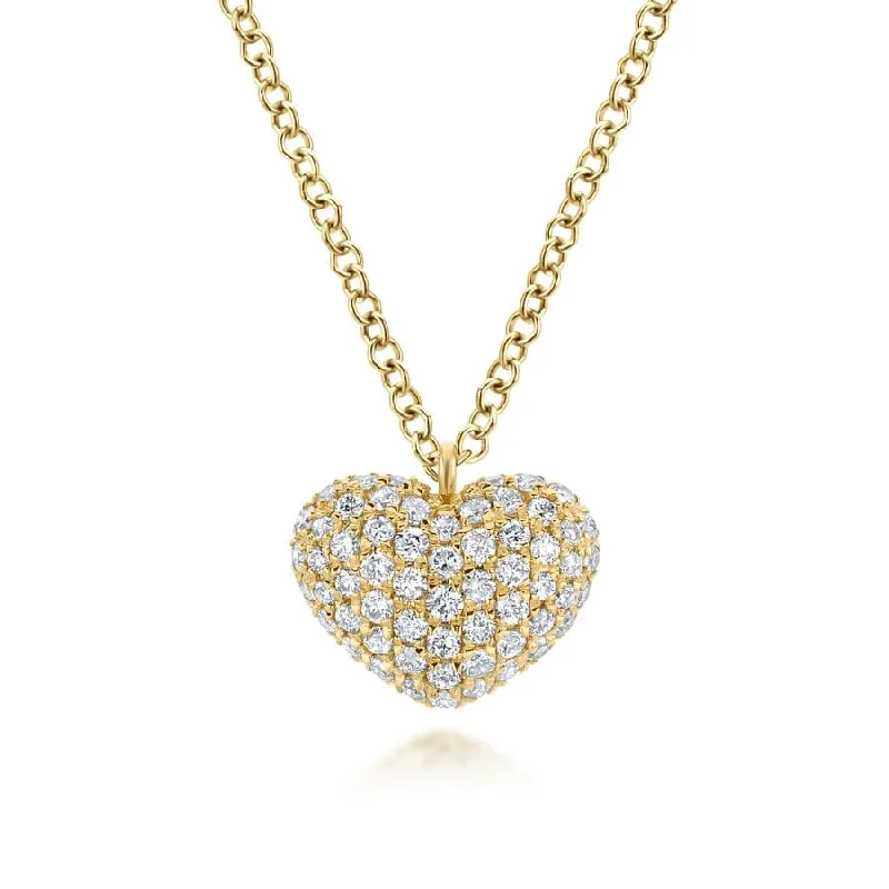 Ladies boho necklaces-14K Yellow Gold Pave Diamond Encrusted Heart Necklace