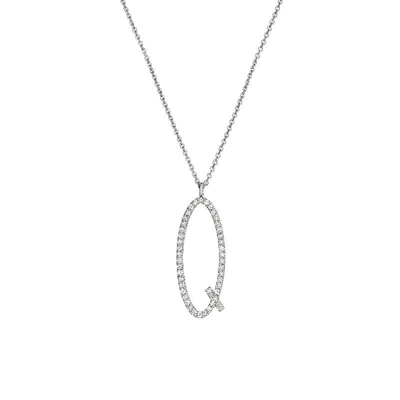 Ladies silver necklaces-Type Letter Q Diamond Pendant Necklace