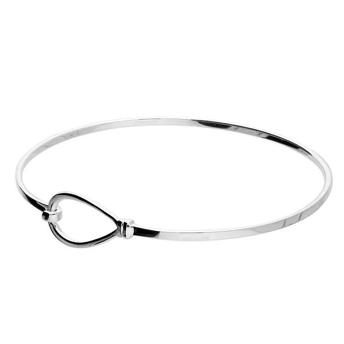 Ladies stackable bracelets-Sterling Silver Flat Hook-in Bangle